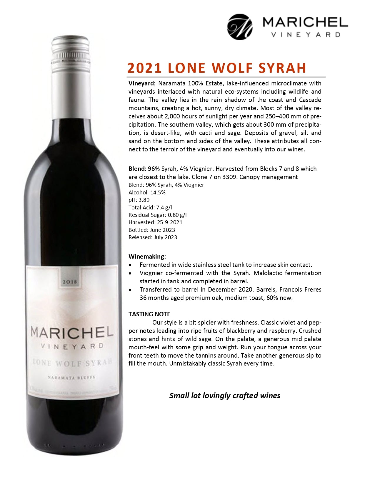 2021 Marichel Lone Wolf Syrah